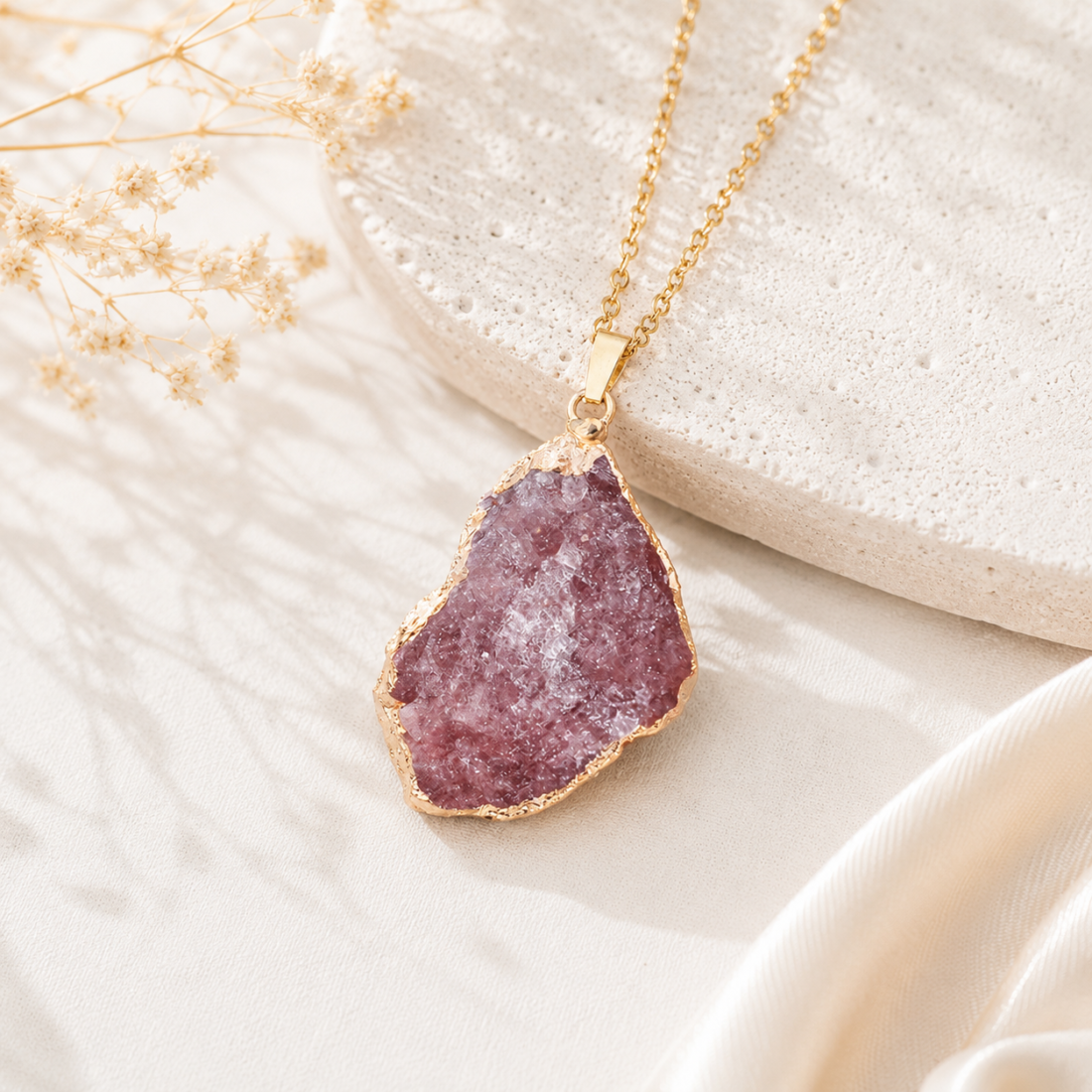 Natural Crystal Raw Stone Gold‑Trim Pendant — view 4 of 20