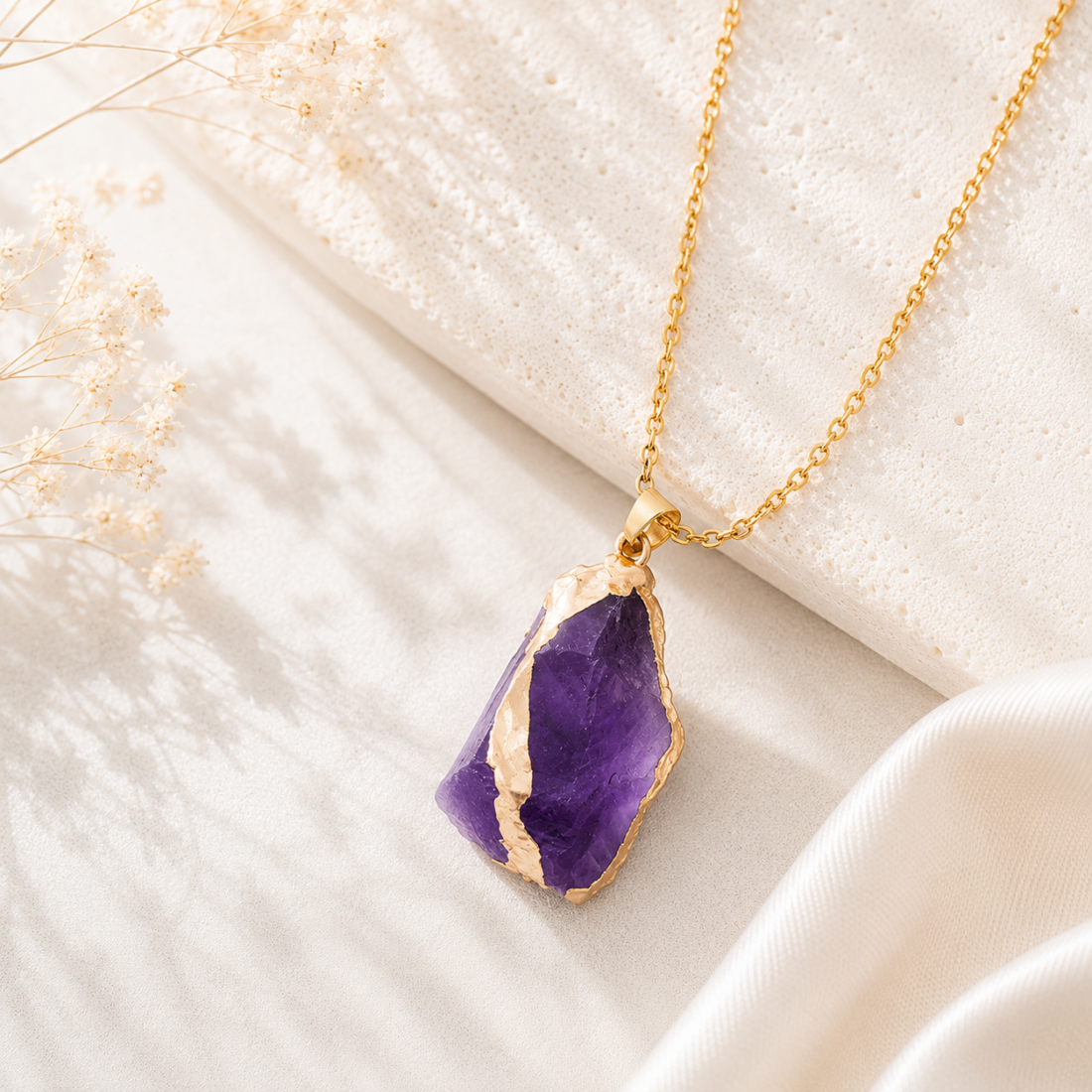 Natural Crystal Raw Stone Gold‑Trim Pendant — view 12 of 20