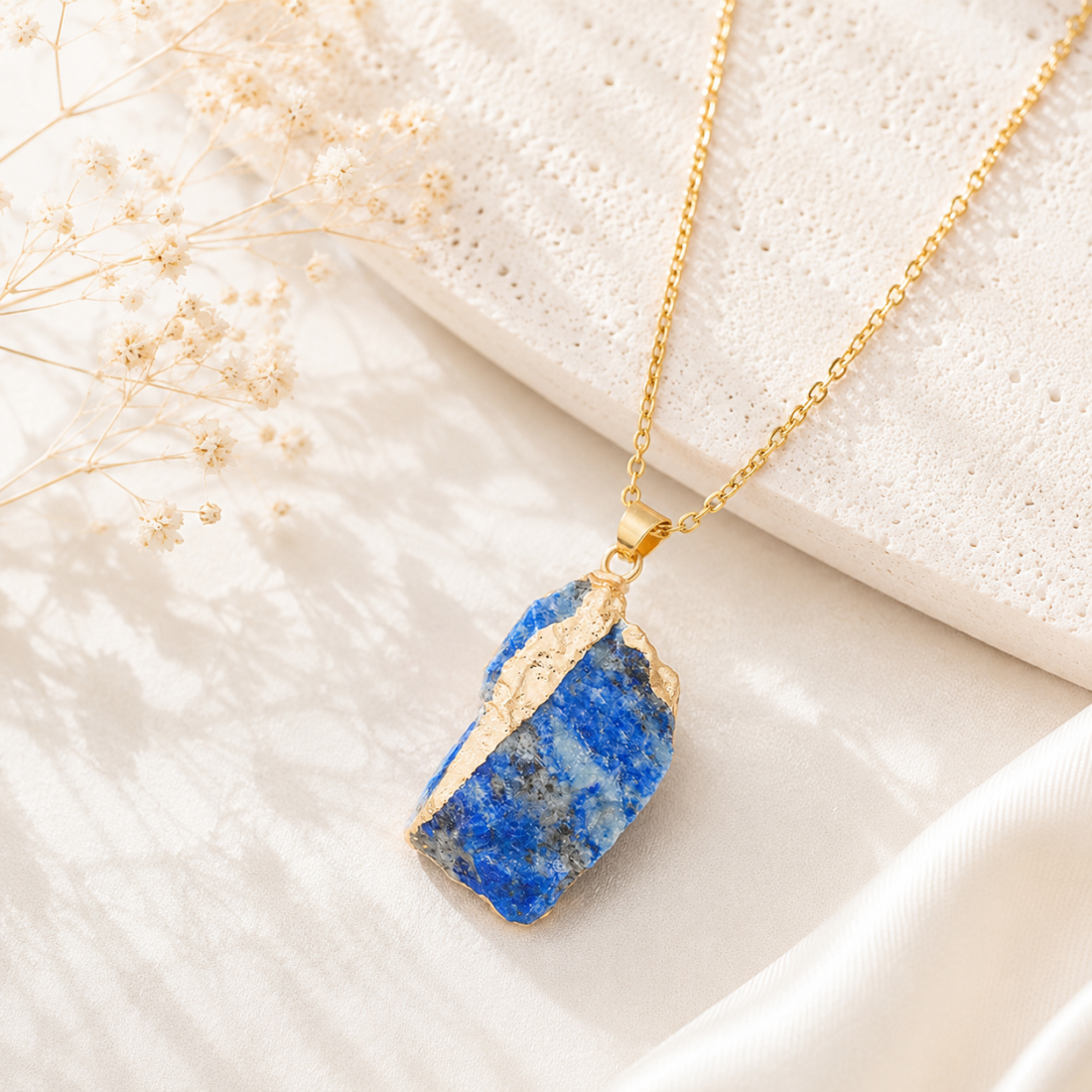 Natural Crystal Raw Stone Gold‑Trim Pendant — view 13 of 20