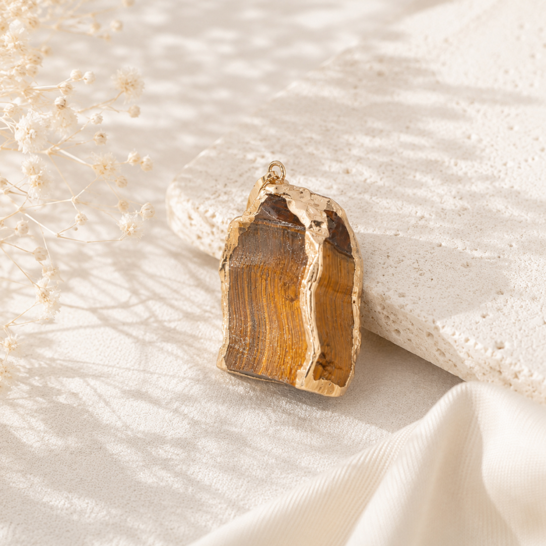 Natural Crystal Raw Stone Gold‑Trim Pendant — view 14 of 20