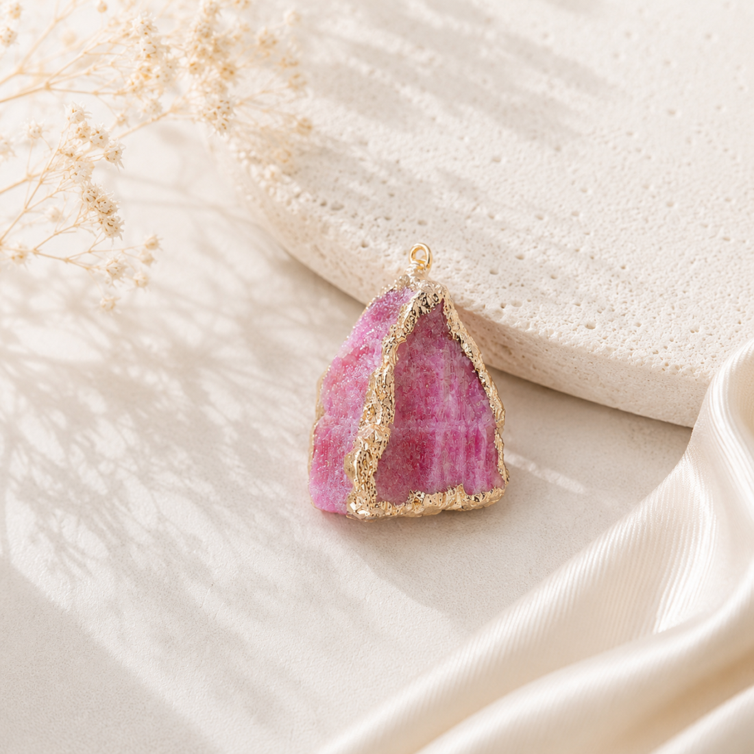Natural Crystal Raw Stone Gold‑Trim Pendant — view 17 of 20