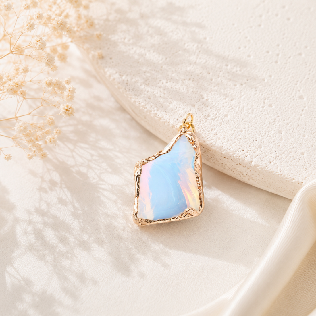 Natural Crystal Raw Stone Gold‑Trim Pendant — view 18 of 20