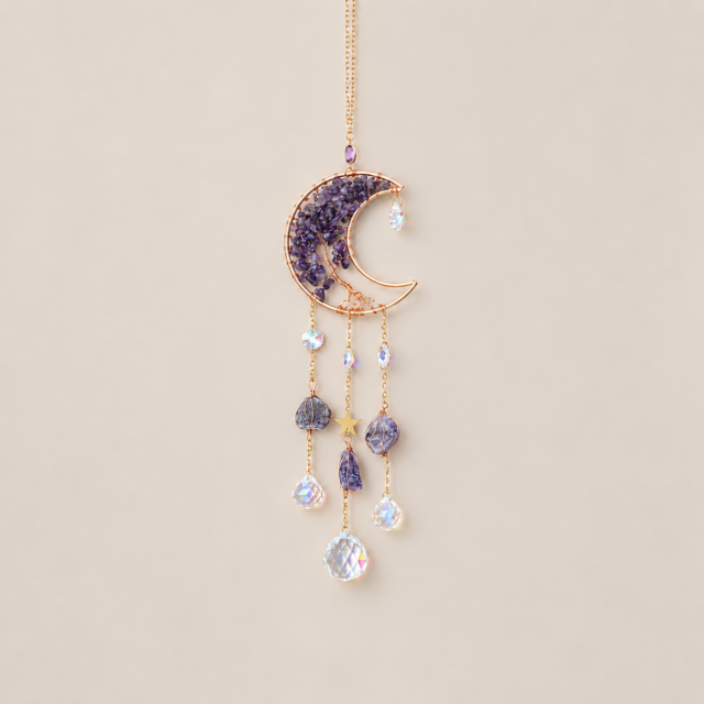 Natural Amethyst Sun Moon Catcher