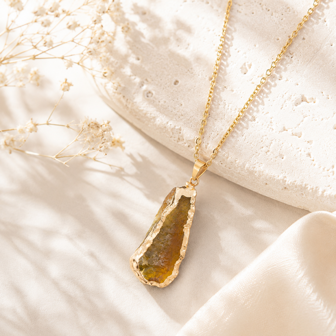 Natural Crystal Raw Stone Gold‑Trim Pendant — view 3 of 20