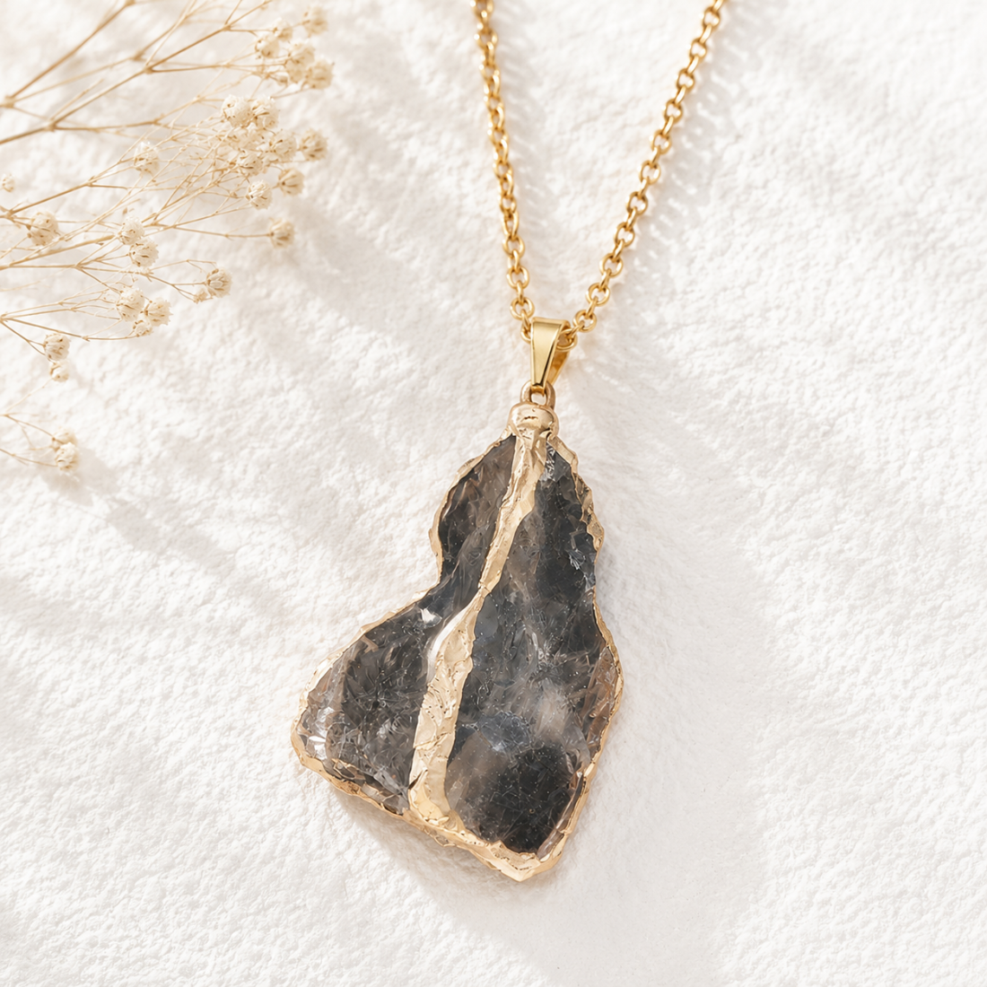 Natural Crystal Raw Stone Gold‑Trim Pendant — view 5 of 20