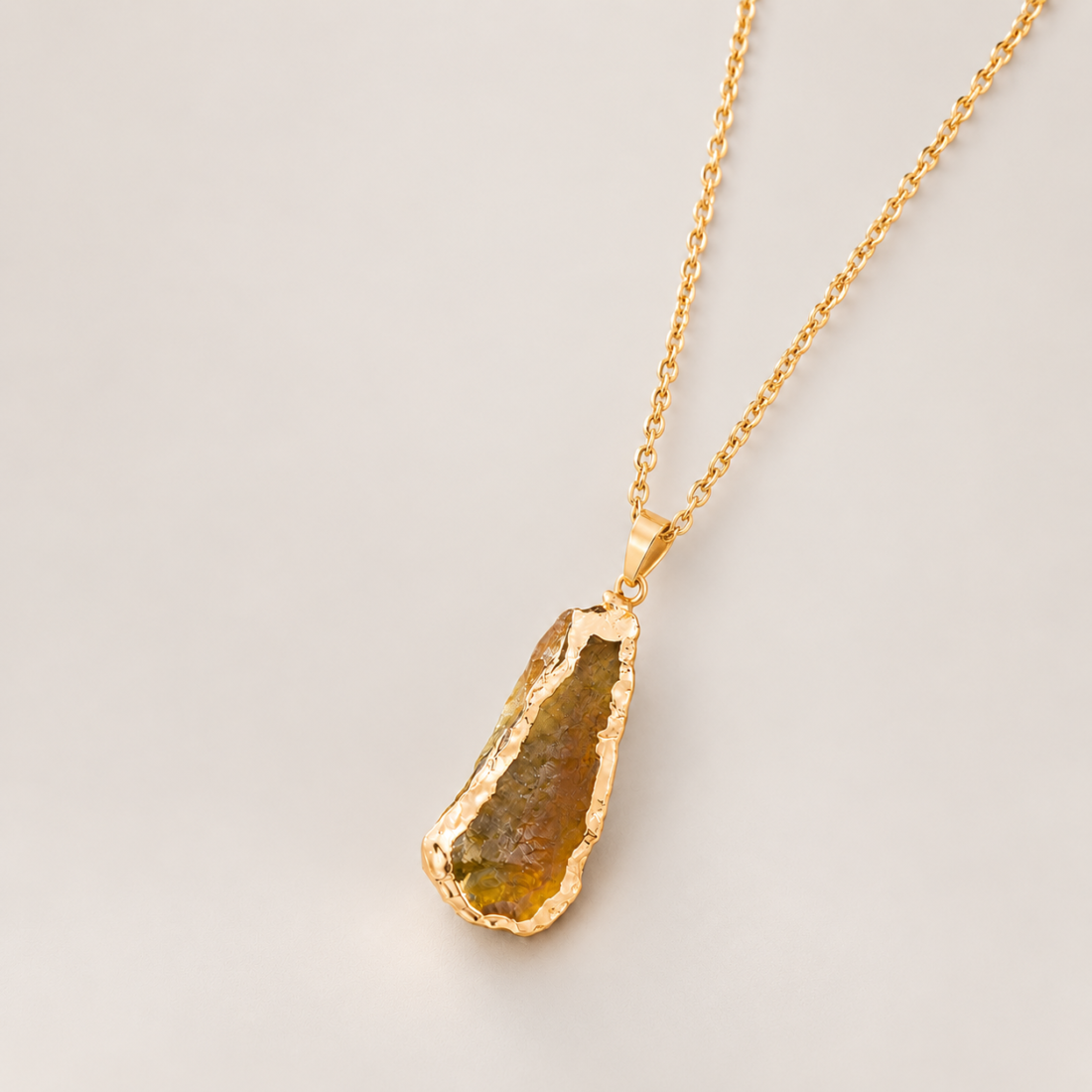 Natural Crystal Raw Stone Gold‑Trim Pendant — view 2 of 20