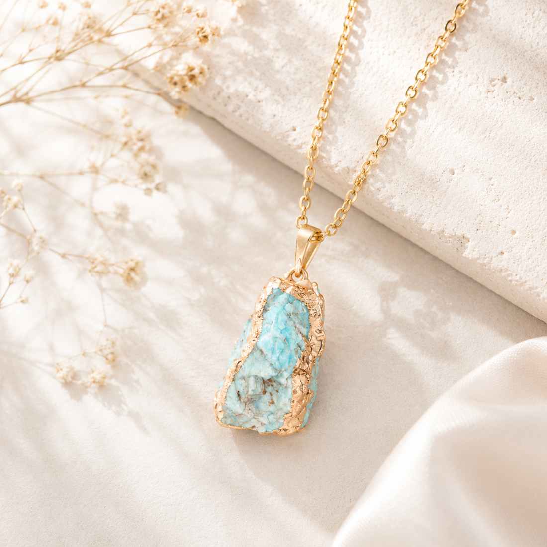 Natural Crystal Raw Stone Gold‑Trim Pendant — view 6 of 20