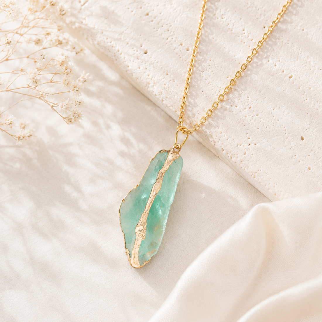 Natural Crystal Raw Stone Gold‑Trim Pendant — view 7 of 20