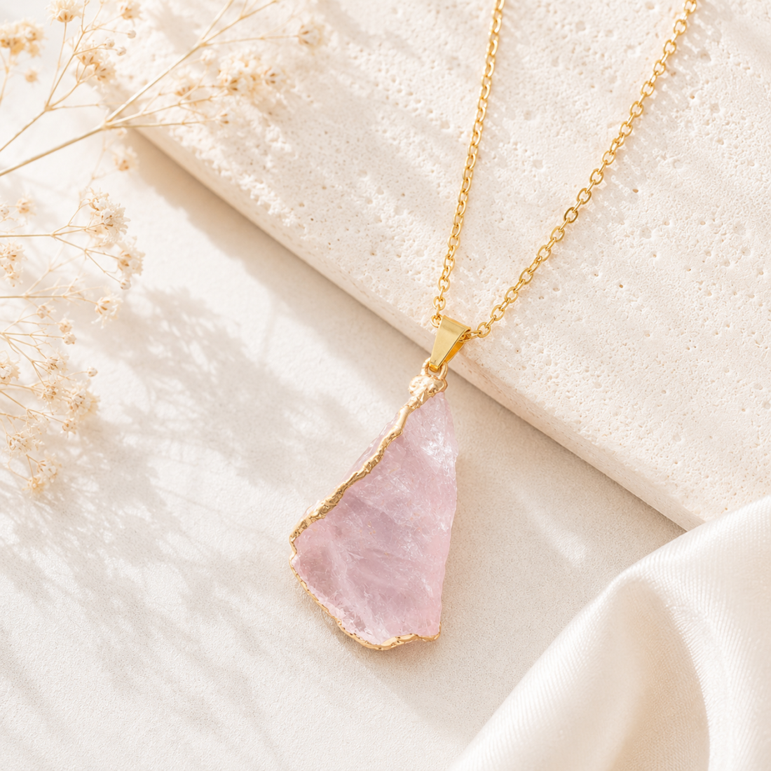 Natural Crystal Raw Stone Gold‑Trim Pendant — view 10 of 20