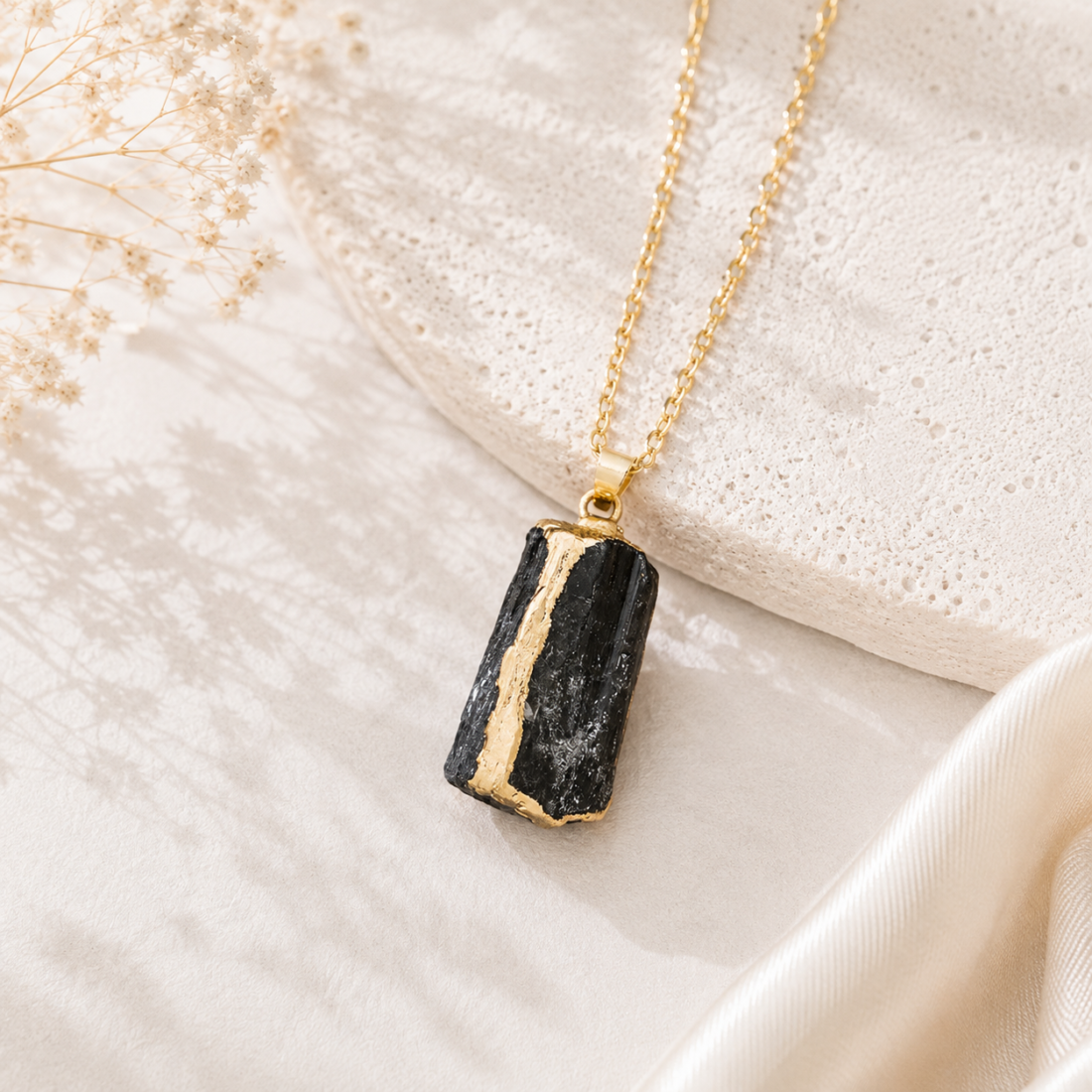 Natural Crystal Raw Stone Gold‑Trim Pendant — view 11 of 20